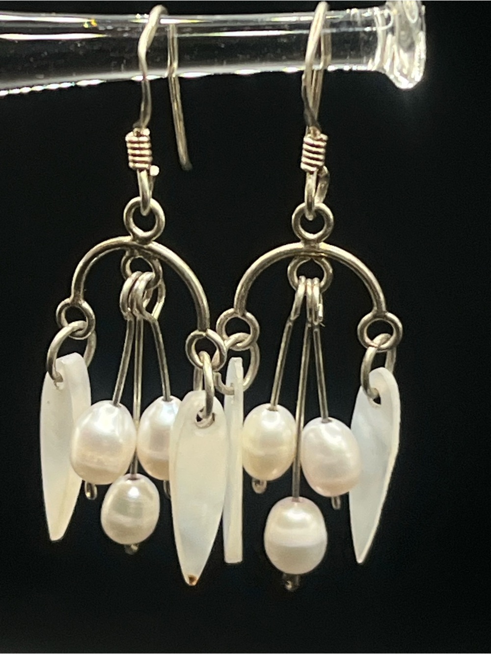 Sterling Silver White Pearl and Mother-of-Pearl Dangle Earrings